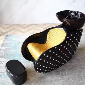 Chaise de shampooing évier en céramique dorée semi-inclinable Station de shampooing pour cheveux équipement de salon de coiffure pour femmes - Product Image 5