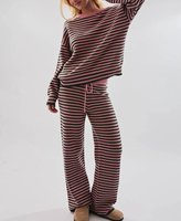 Ensemble 2 pièces tricoté pour femme : pull rayé à col rond et épaules tombantes, pantalon large à cordon de serrage – Fabricant