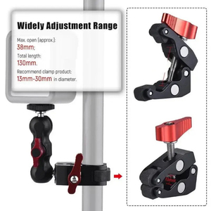 Metal Super Crab Clamp With Double Ball Head Magic Arm 1/4'' 3/8'' Hole Mount Camera Monitor LED Light Mic Bracket - Product Image 6