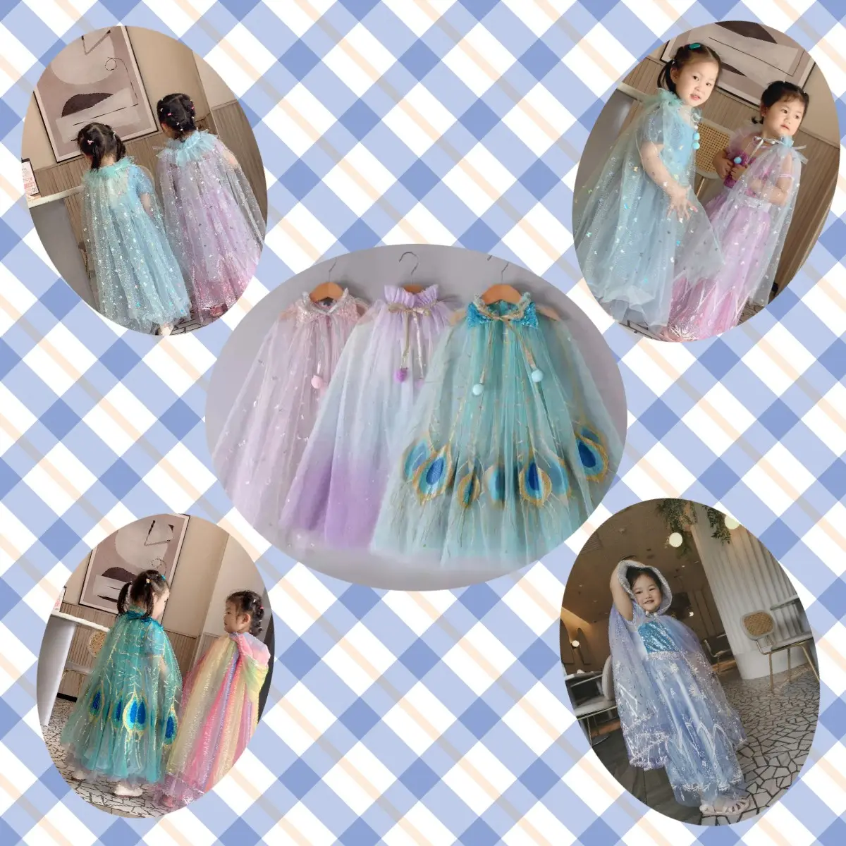 Yiwu Yiyuan Garment soft kids costumes party wear girls cape for children boutique girl princess colorful tulle Sparkle cape