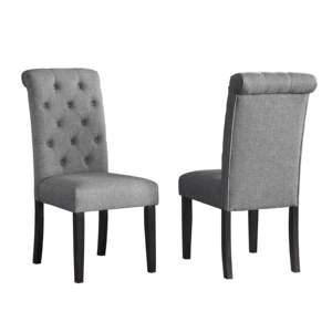DB Leviton Farmhouse Style Solid Wood Tufted <b>Dining</b> <b>Chair</b> Set 2 <b>Grey</b> <b>Fabric</b> <b>Chairs</b> for Home <b>Dining</b> Living Room PP Plastic Materi - Product Image 5