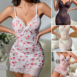 Vêtements de nuit sexy pour femmes, ensembles de lingerie, robes de nuit à décolleté plongeant, slips et culottes en dentelle à volants, pyjamas - Product Image 2