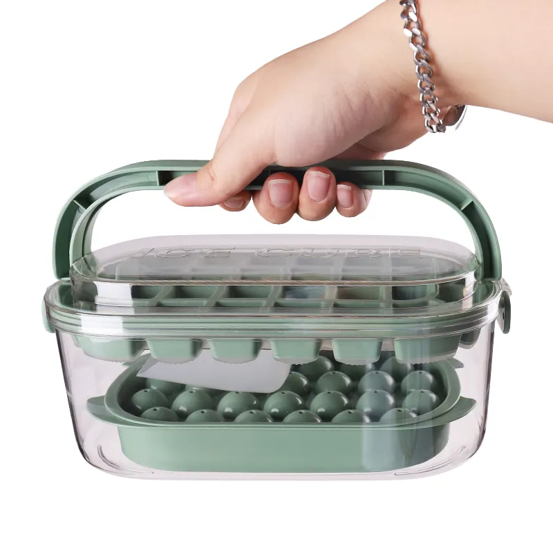 BPA משלוח בתפזורת סיליקון אייס קיוב מגש עם מכסה וסל אחסון קרח כדור יצרנית עובש עבור להקפיא
