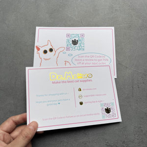 Cartes de remerciement personnalisées avec motif de chat de dessin animé mignon, logo imprimé à l'or, pour boutique d'animaux, insert d'emballage, cartes postales promotionnelles pour avis et réductions - Product Image 5