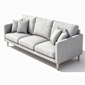 Canapé 3 places en tissu de lin gris clair minimaliste moderne, pieds fins, rembourrage en éponge, pour appartement, villa, salon - Product Image 1