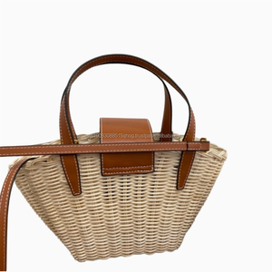 Sac à main trapèze de luxe en rotin avec bandoulière amovible et fermeture à rabat pour femme, sac de plage décontracté de marque de créateur, durable - Product Image 3