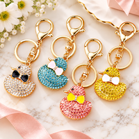 Porte-clés Lumineux en Forme de Canard Animalier Mignon avec Strass Scintillants et Diamants Incrustés en Alliage de Cristal – Grande Vente