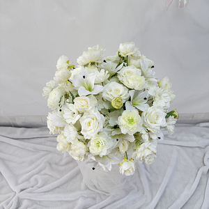ดอกไม้ประดิษฐ์ตกแต่งทรงกลม ดอกเดซี่สีขาว กุหลาบสีเขียว สำหรับตกแต่งโต๊ะงานแต่งงาน ขายส่ง จัดดอกไม้ - Product Image 4