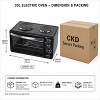 Four électrique en acier inoxydable CKD 3300W, double plaque chauffante, cuisinière de comptoir 2-en-1, appareil de cuisine compact, capacité de 30L
