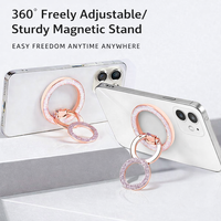 Support de téléphone magnétique de luxe en strass, anneau de doigt scintillant en diamant, béquille pour iPhone 360 °   Accessoire de mode rotatif