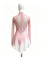 Robe de patinage artistique pour filles, rose et blanc dégradé, col montant, manches longues, en Spandex/Nylon, dos évidé, ornée de strass