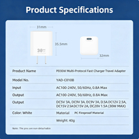 Cargador Rápido GaN de 30W con Puerto Único PD 3.0 PPS USB C, Enchufe para EE. UU., UE, Reino Unido y China, para iPad, Laptop y Teléfonos 16, 15, 14 Pro Max