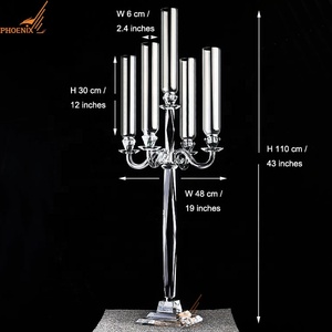 Supports de bougies en cristal à 5 bras, base carrée, pour <span class=keywords><strong>mariage</strong></span>, décoration de table, centre de table en verre - Product Image 3
