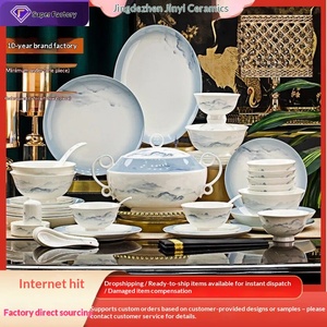 Service de table en céramique de Jingdezhen, porcelaine fine, couleur sous-glaçure, un ensemble de cadeaux haut de gamme de luxe léger, vente en gros, personnalisation sur mesure - Product Image 1