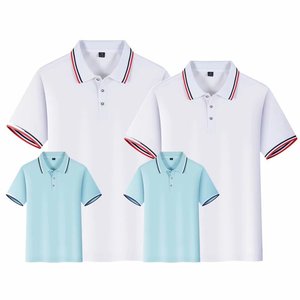 เสื้อโปโลโปรโมชั่น แขนสั้น ผ้าฝ้าย สีขาวและสีฟ้าอ่อน สำหรับเดินทาง ชุดทำงาน รับสกรีนโลโก้ - Product Image 1