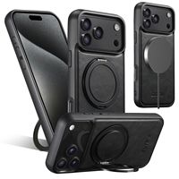 Étui de téléphone en cuir PU magnétique avec cire d'huile et protection à 360° °   Support rotatif pour anneau, compatible avec les séries Apple 18/17/16/15/14/13/12