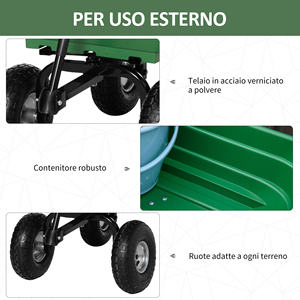 Outsunny 108x52x100cm Carro de jardín verde con marco de acero y neumáticos Remolques agrícolas Producto - Product Image 6