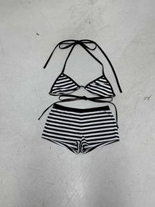 Conjunto de bikini halter a rayas para mujer, top triangular con pantalones cortos tipo bóxer, traje de baño de dos piezas para la playa - Product Image 6