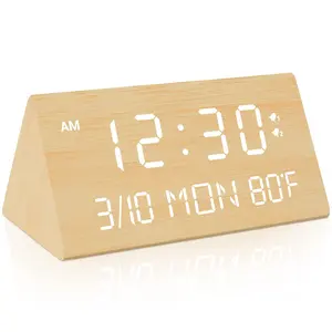 Bambu yatak odası ofis 2 Alarm ayarları için çalar saat sıcaklık ve tarih ekranı 0-100% Dimmer ahşap dijital alarmlı saat çalar saat
