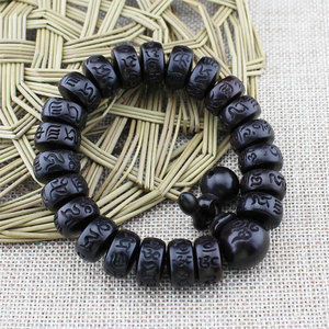Bracelet en bois de jujube frappé par la foudre, perles baril de 15 mm, mantra à six syllabes, perles de prière bouddhistes, objet décoratif - Product Image 4