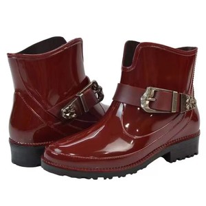 Style Water Proof Pvc Rain Shoes for Women's <strong>Short</strong> <strong>Wellington</strong> Rain Ankle Boots Red - Product Image 2