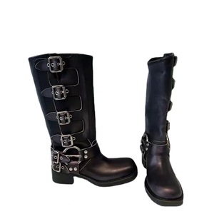 Botas de Motocicleta de Cuero Marrón Estilo 2026 - Botines Retro y Versátiles con Punta Cuadrada Estilo Vaquero Occidental - Product Image 4