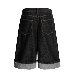 <span class=keywords><strong>Jeans</strong></span> da <span class=keywords><strong>Uomo</strong></span> Neri Lavati Stile Americano High Street, Gamba Dritta, Vestibilità Larga, Taglio Corto, Denim Originale di Alta Qualità, Vendita all'Ingrosso - Product Image 3