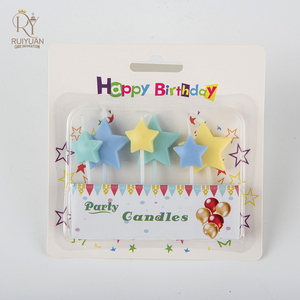 Adorno de pastel de cumpleaños 3D con forma de estrella de cinco puntas personalizado velas coloridas azules amarillas verdes hechas de cera de parafina - Product Image 2