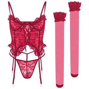 Ropa interior Sexy de fantasía sexual de <span class=keywords><strong>cuatro</strong></span> colores para mujer, liguero, ropa interior bordada erótica, ropa interior Sexy transparente - Product Image 5