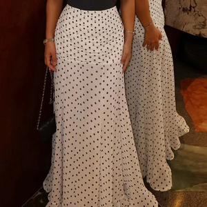 Falda Maxi de Gasa con Estampado de Puntos Blancos y Negros, Cintura Alta, Estilo Sirena, Elegante para Mujer, Ideal para Vacaciones de Verano y Eventos Nocturnos - Product Image 6