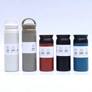Frascos de botella de 500ml de estilo japonés, termo al vacío, termo de doble pared, taza de café con tapa y Asa