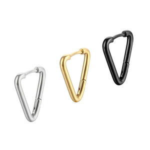 ZOGXIN Triangle Hoop Earrings Gold Stainless Steel Geometric Fashion For Women Men - Product Image 4