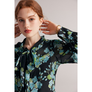 Elegante Conjunto de Dos Piezas de Camisa de Mezcla de Seda para Mujer, <span class=keywords><strong>Blusa</strong></span> Estampada de Chifón Microtransparente de Manga Larga <span class=keywords><strong>con</strong></span> Lazo Delantero, Estilo Primaveral - Product Image 2