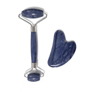Rouleau de massage et ensemble Guasha en pierre d'aventurine bleue de haute qualité, thème ange, tendance mode, outils de soin de la peau - Product Image 5