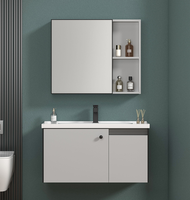 Meuble-lavabo mural moderne et populaire en aluminium pour salle de bain, avec vasque simple et miroir
