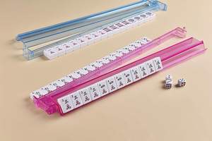 Mose Cafolo Ensemble de jeu de Mahjong américain/occidental avec sac de transport rose, 166 tuiles blanches premium, 4 supports colorés, 100 jetons - Product Image 6