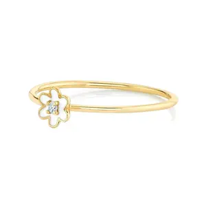 Wholesale Custom Jewelry High Quality Simple Flower CZ White Enamel 925 Sterling Silver 14K 18K Gold Plated Finger Ring