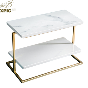 2 Tier <strong>Marble</strong> Organizer <strong>Tray</strong> with Metal Handle | Luxury Double Layer <strong>Marble</strong> <strong>Tray</strong> for Bathroom Vanity, Hotel &amp; Home Decoration - Product Image 1