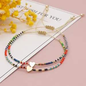 Go2boho Heart Shape Colorful Seed Beads Handmade Adjustable Hand String Accessory Fashion Jewelry Friendship Bracelet