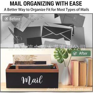 Wooden desktop storage box, home entryway <b>wall</b>-mounted mail and envelope box, office <b>desk</b> stationery and miscellaneous items - Product Image 3