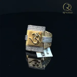 <b>Mens</b> gold <b>ring</b> with om symbol 9k gold studded square face band religious jewelry bold design daily wear gifting choice - Product Image 3