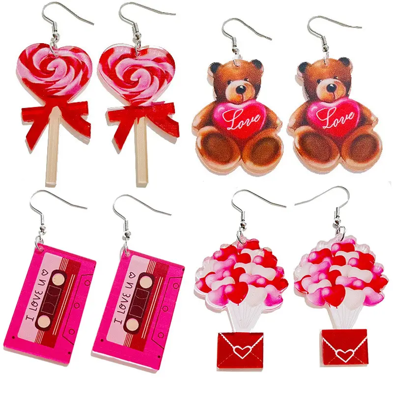 2023 New Arrivals Fashion Party Jewelry Acrylic Ear Ring Sweet Pink Lollipop Bear Owl Funny Cute Valentine's Day Earrings