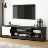 Modernes, schlichtes TV-Möbel und Couchtisch-Kombination im nordischen Stil aus Holz für Wohnzimmer, Schlafzimmer und kleine Wohnungen, aus Spanplatten gefertigt.