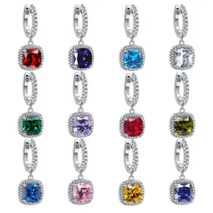 Hot High Quality 925 Sterling Silver Hoop Earrings Women Jewelry CZ Birthstone Silver Hoop Earrings 925 Sterling