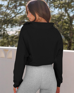 <span class=keywords><strong>Felpa</strong></span> con Mezza Zip e Coulisse <span class=keywords><strong>da</strong></span> <span class=keywords><strong>Donna</strong></span> Stile High Street, Moda Autunnale, Vestibilità Ampia, Manica Lunga, Top Corto Casual - Product Image 5