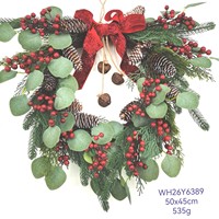 Décoration festive pour la maison : Couronne de Noël en feuilles d'eucalyptus avec baies et pommes de pin, à suspendre à la porte