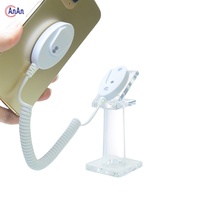 Stands Display Keamanan Ponsel Akrilik Transparan dengan Perekat 3M, Penyangga Ponsel Transparan dengan Kabel Spiral ABS 1,2m
