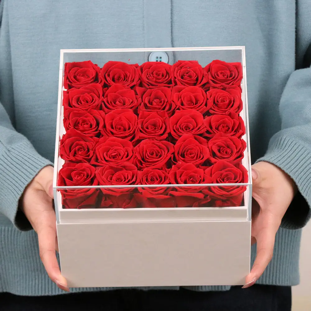발렌타인 장식 Herzbox 진짜 로젠 꽃꽂이 선물 상자 안정 무한대 영원히 보존 된 장미