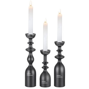 Elegant Set of Minimalist Black Natural <b>Wood</b> <b>Candlesticks</b> Modern- Home Decoration for Christmas Festive Ambiance - Product Image 1