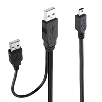 Bochara 2 en 1 USB2.0 Type A mâle à Mini câble de données mâle 5Pin avec câble d'alimentation répartiteur en Y pour caméra HDD MP3 MP4